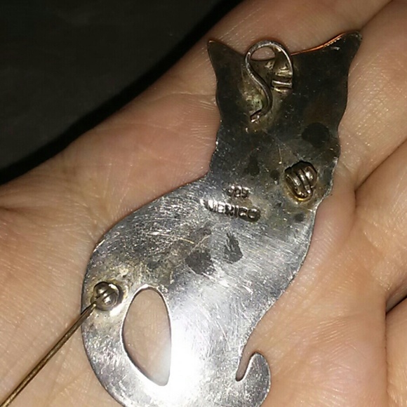 Mexican Sterling Silver 925 stamped cat brooch pendant - Picture 3 of 4
